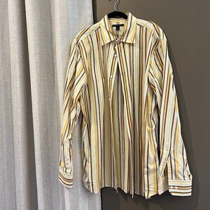 Men's Banana Republic Brown&Yellow Striped Long Sleeve Button Down Shirt Size XL